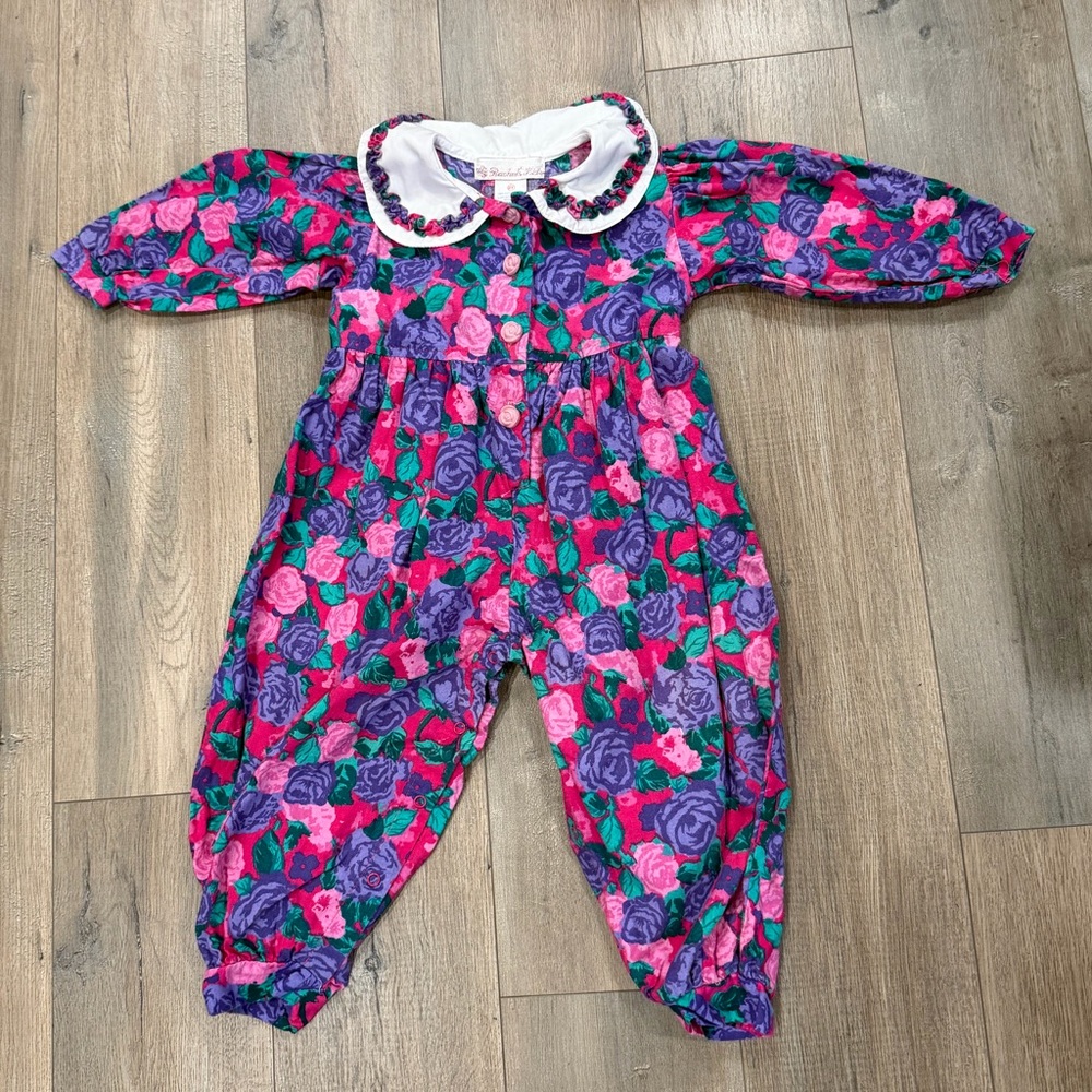 Vintage Toddler Girls Floral Collared One-Piece Romper by Rachel’s Kids 2T